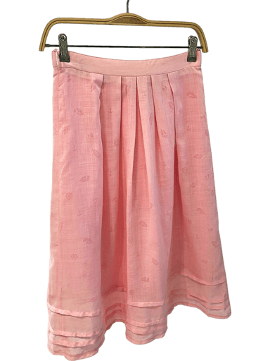 New Pink Linen Pleated Midi Skirt with Decorative Hem - Original Tags