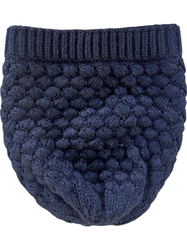 Navy Blue Knitted Wool Beanie with Textured Pattern