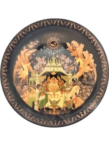 Vintage Russian Decorative Porcelain Collector Plate with Folk Art Scene