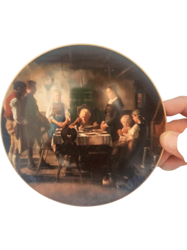Vintage Decorative Ceramic Collector Plate with Family Dining Scene