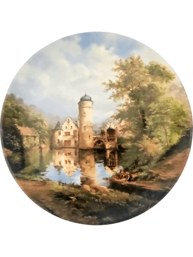 Vintage Decorative Porcelain Plate with Scenic Castle Landscape