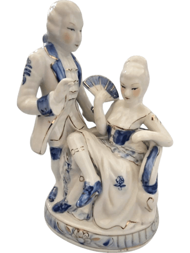Vintage Blue and White Porcelain Figurine - Couple in 18th Century Attire