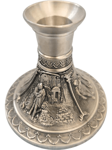 Vintage Pewter Bud Vase with Detailed Scene Relief