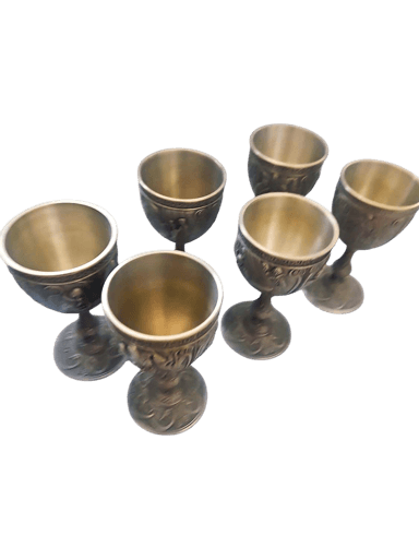 Set of 6 Medieval-Style Goblets with Intricate Relief Scenes