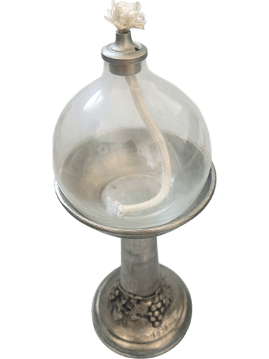 Vintage Glass Oil Lamp with Decorative Metal Base