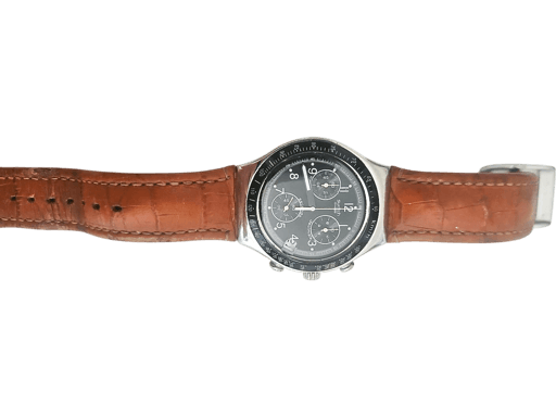 Swatch Chronograph mit braunem Lederarmband - Edelstahlgehäuse