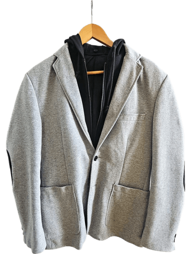 Selected Homme Grauer Blazer mit abnehmbarer Kapuze - Herren Sakko mit Ellbogenpatches Gr.50