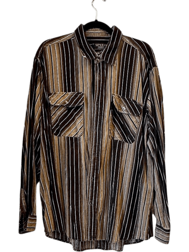 vintage 90s Striped Button-Down Shirt - Brown & Black - Size L - 100% Cotton