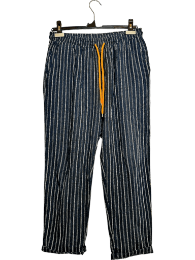 F.K Made in Italy Navy Striped Pants with Orange Drawstring