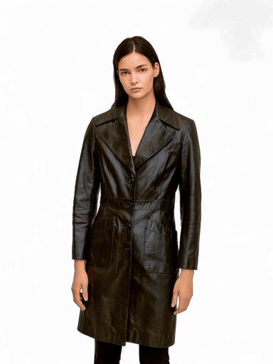 Classic Black Leather Trench Coat - Women's Tailored Design