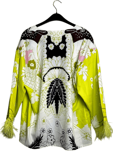 Designer Blouse with Vibrant Floral Pattern and Fringe Details