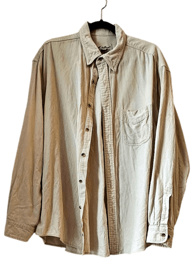 Vintage 90s Eddie Bauer Button-Down Shirt - Size L - Beige Cotton