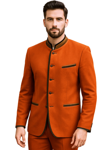 Kaserarm Orange Formal Suit with Brown Trim - Size L