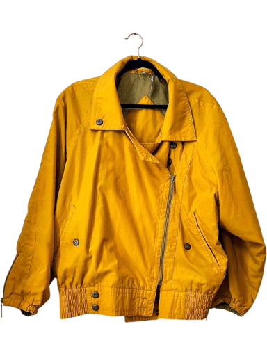 Vintage 90s Mustard Yellow Bomber Jacket with Lace-Up Back Detail