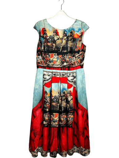 Swallow Hu Renaissance Warrior Print Midi Dress - Size L