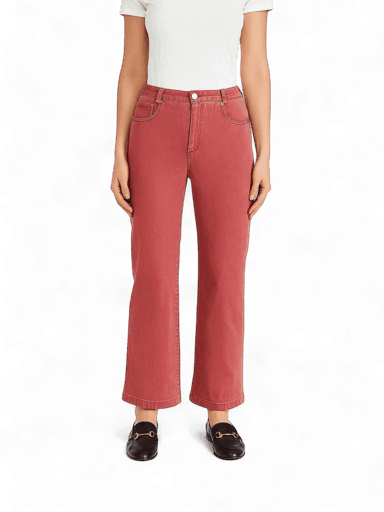Burberry Red Denim High-Rise Straight Leg Jeans
