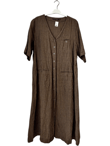 Gudrun Sjödén Brown Striped Linen Midi Dress - Size XL