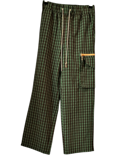 Vintage 90s Green Plaid Cargo Pants with Orange Trim - Size S