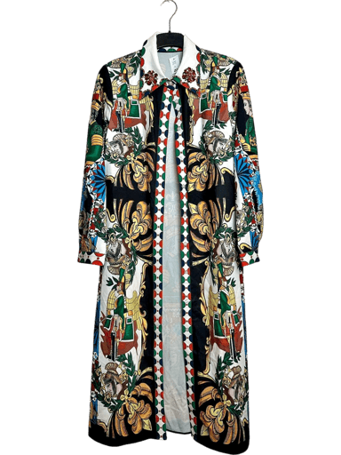 Luxury Baroque Print Long Coat - Vibrant Royal Pattern Design
