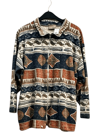 Vintage 90s Patterned Sweater with Zip Collar - Size XL