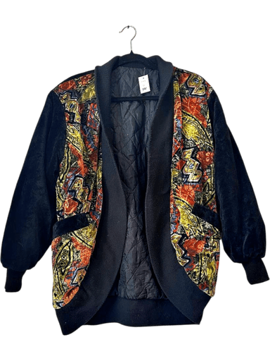 Vintage 80s French-Made Velvet Bomber Jacket with Colorful Print