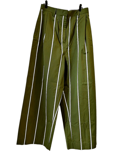YAITTE Olive Green Striped Cotton Trousers - Size 10