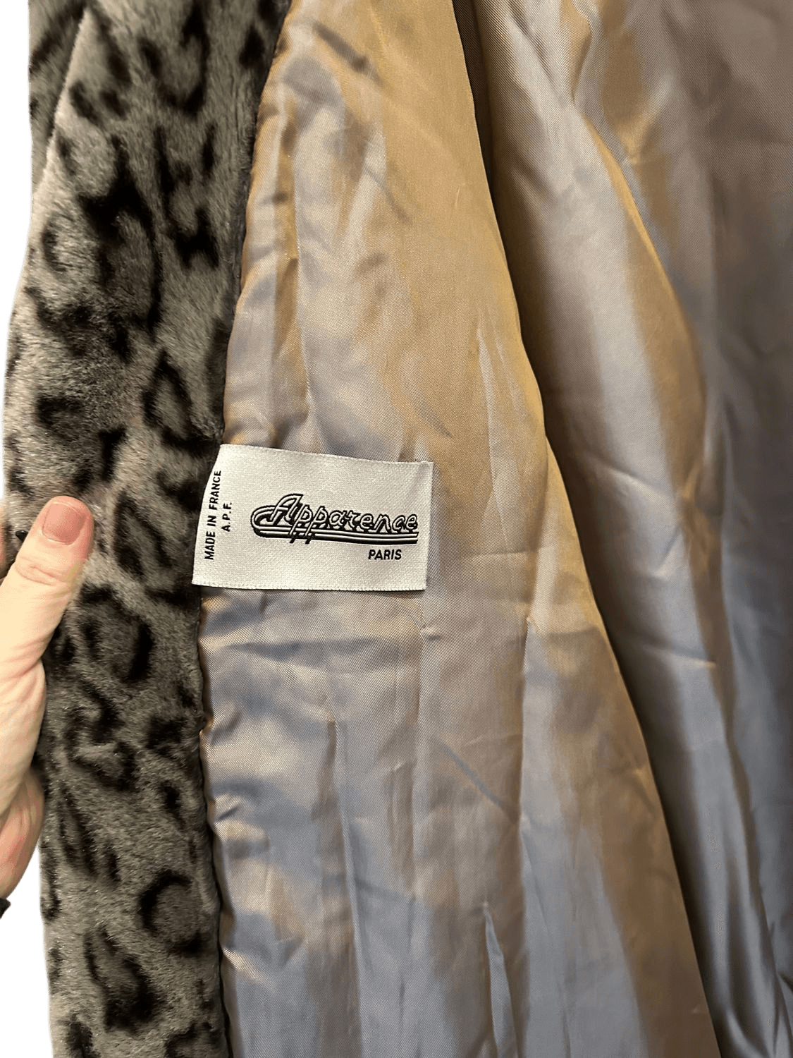 Vintage Apparence Paris Grey Leopard Print Faux Fur Coat 5