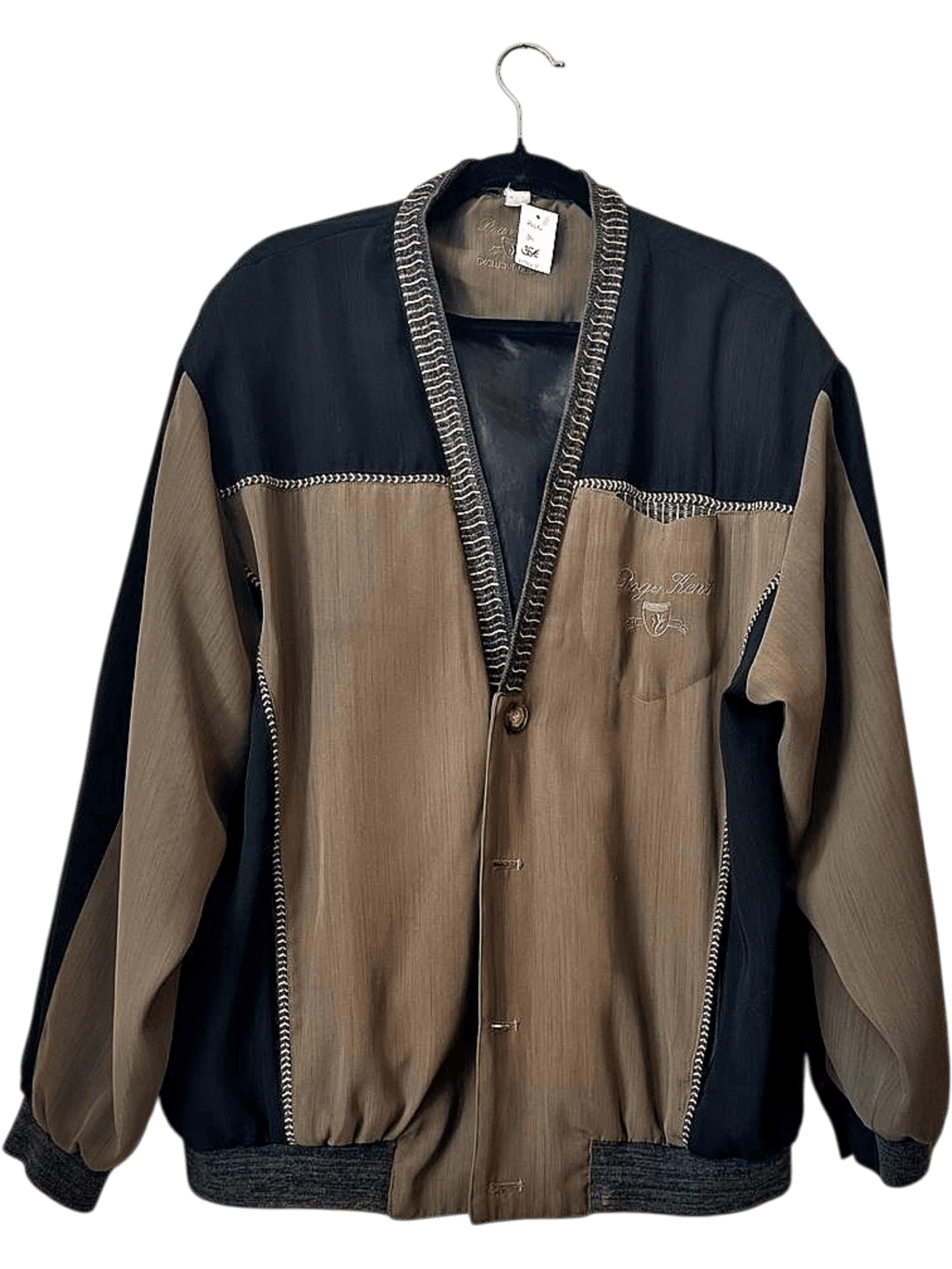 Roger Kent Exclusive Design Bomber Jacket - Brown/Black Color Block 1