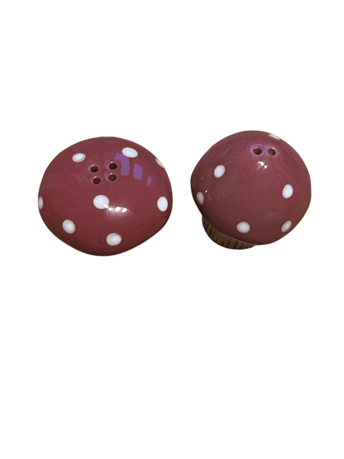 Cute Mushroom Salt and Pepper Shakers - burgundy and White Ceramic Set 1