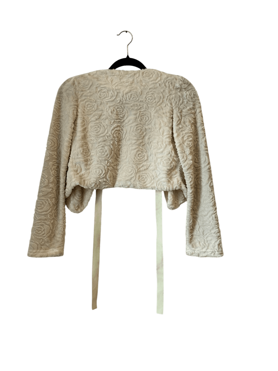 YUMI Cream Rose Pattern Faux Fur Cropped Jacket - Size 8 3