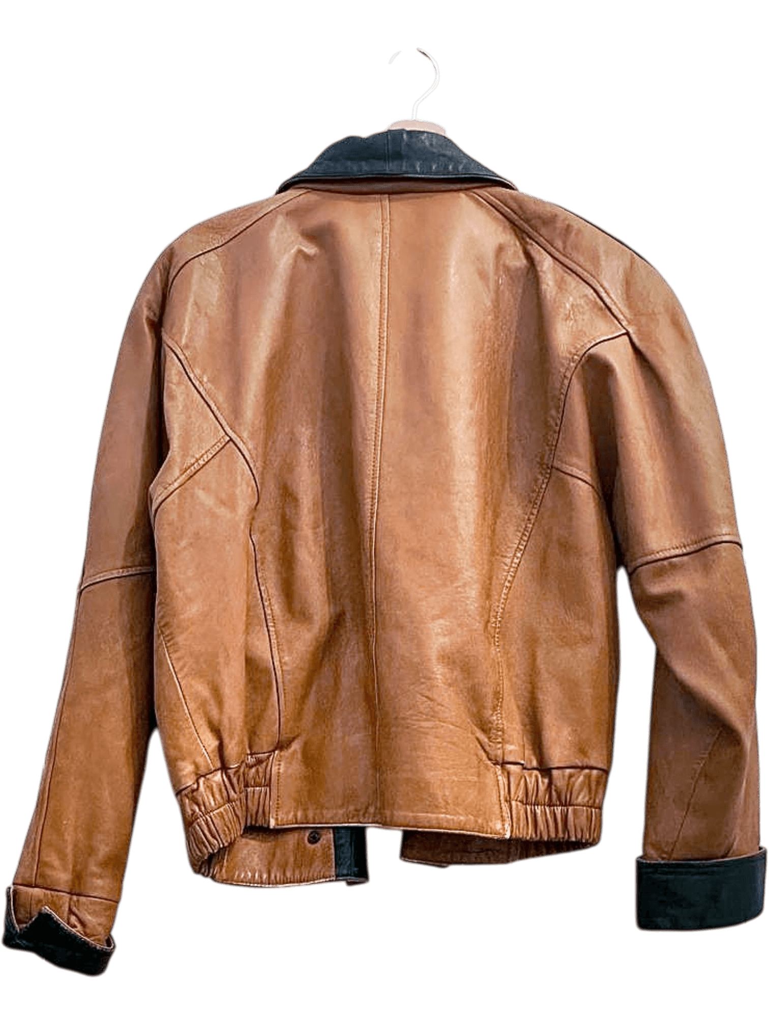 Vintage 80's Brown Leather Jacket with Black Collar 2