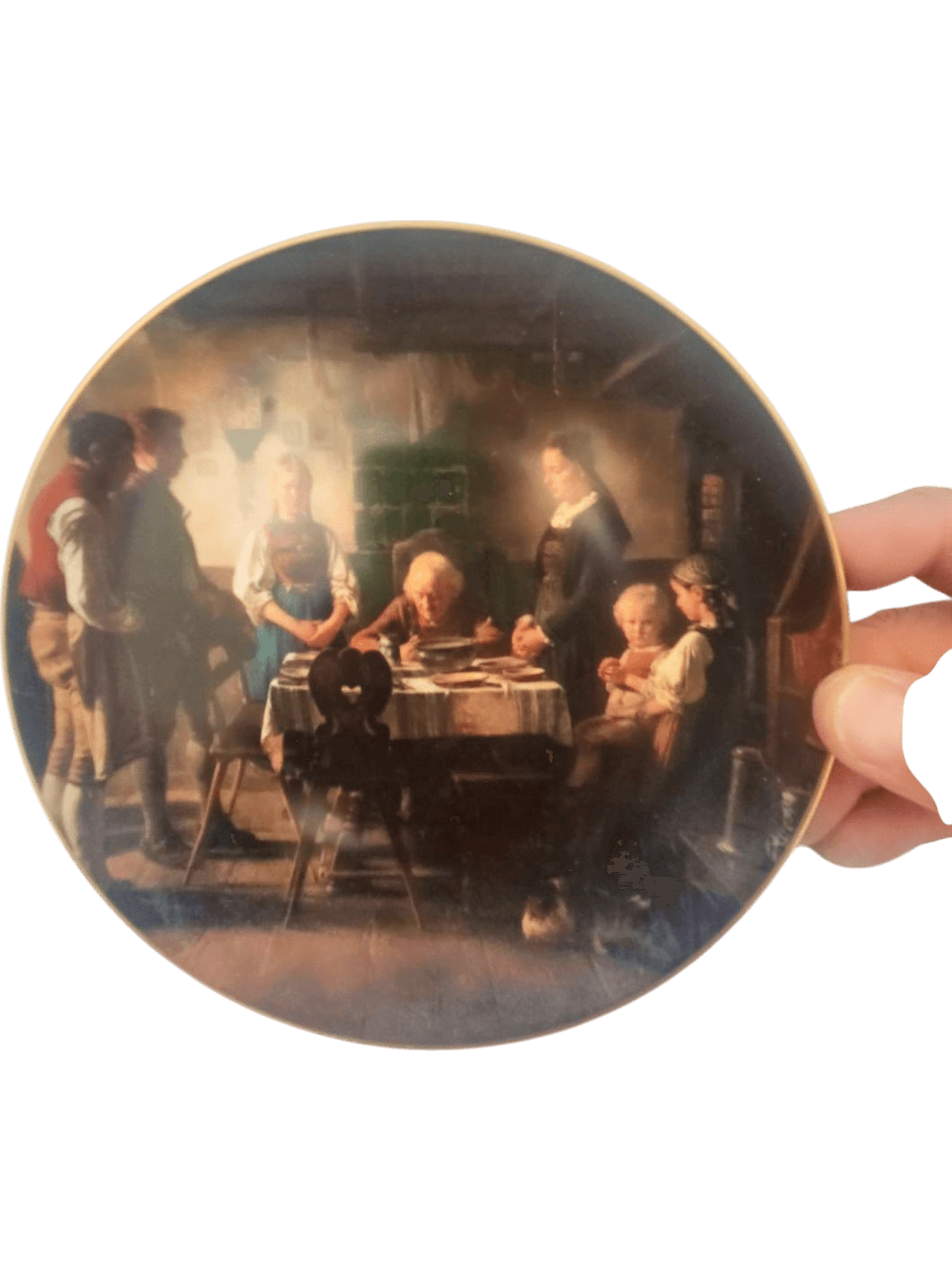 Vintage Decorative Ceramic Collector Plate with Family Dining Scene 1