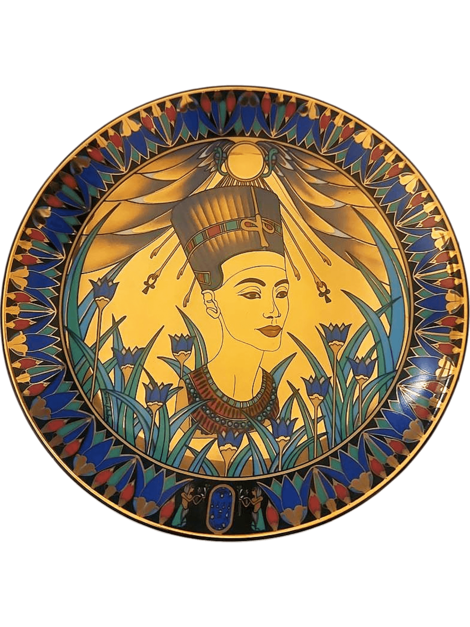 Egyptian-themed Decorative Porcelain Plate with Nefertiti Design 1