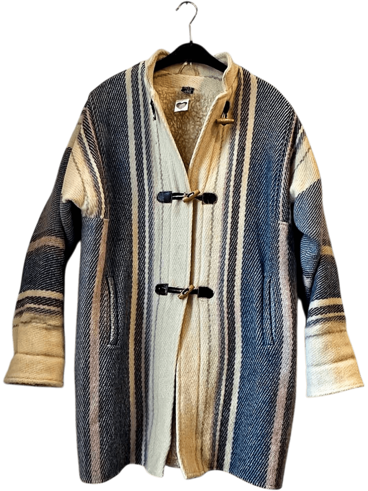 Pure Wool Striped Toggle Coat - 100% Schurwolle - Size M 1