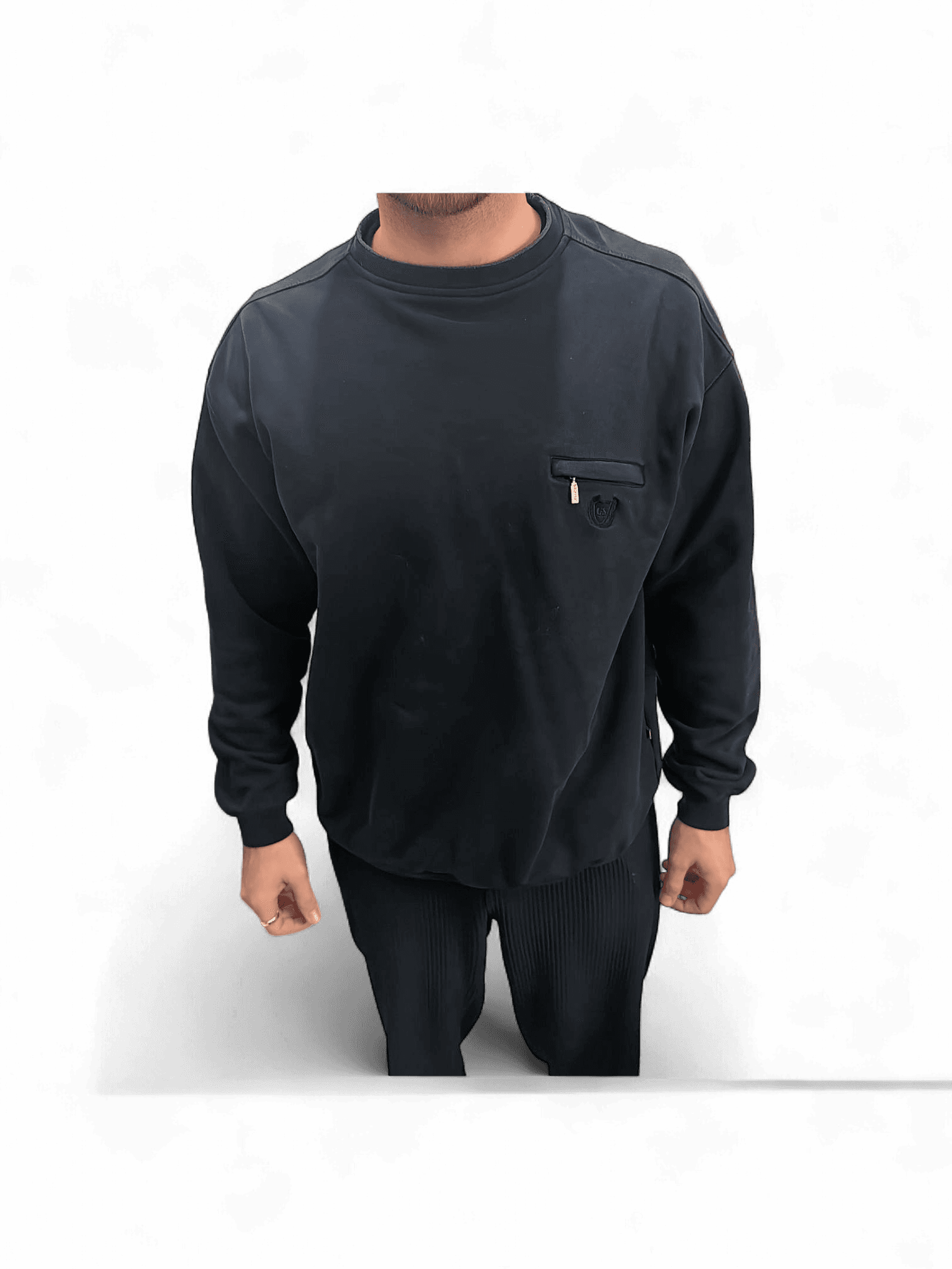 Black Designer Sweatshirt with Chest Pocket - Luxury Brand 2