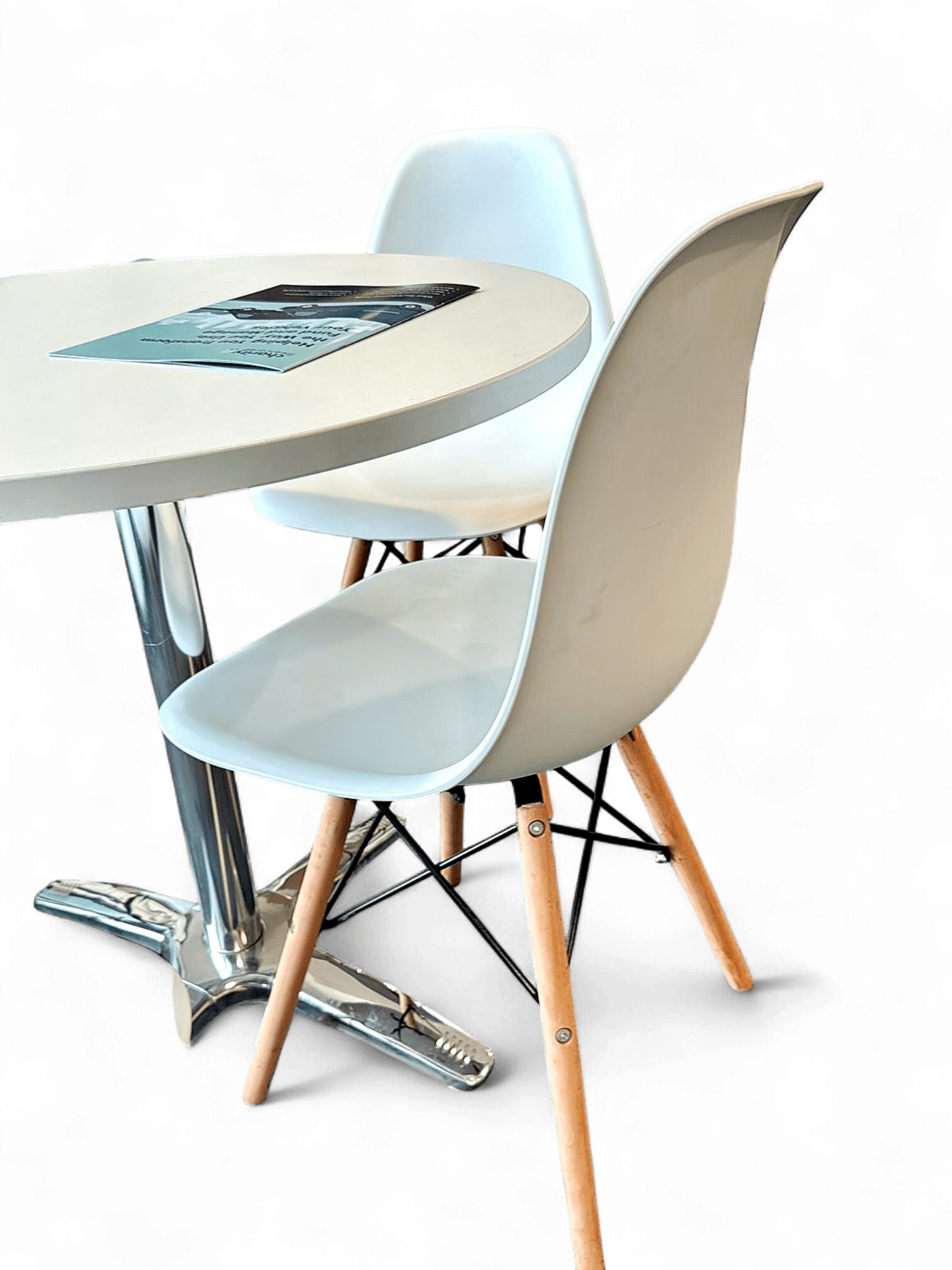 Modern White Eames-Style Dining Chairs with Wooden Legs 1