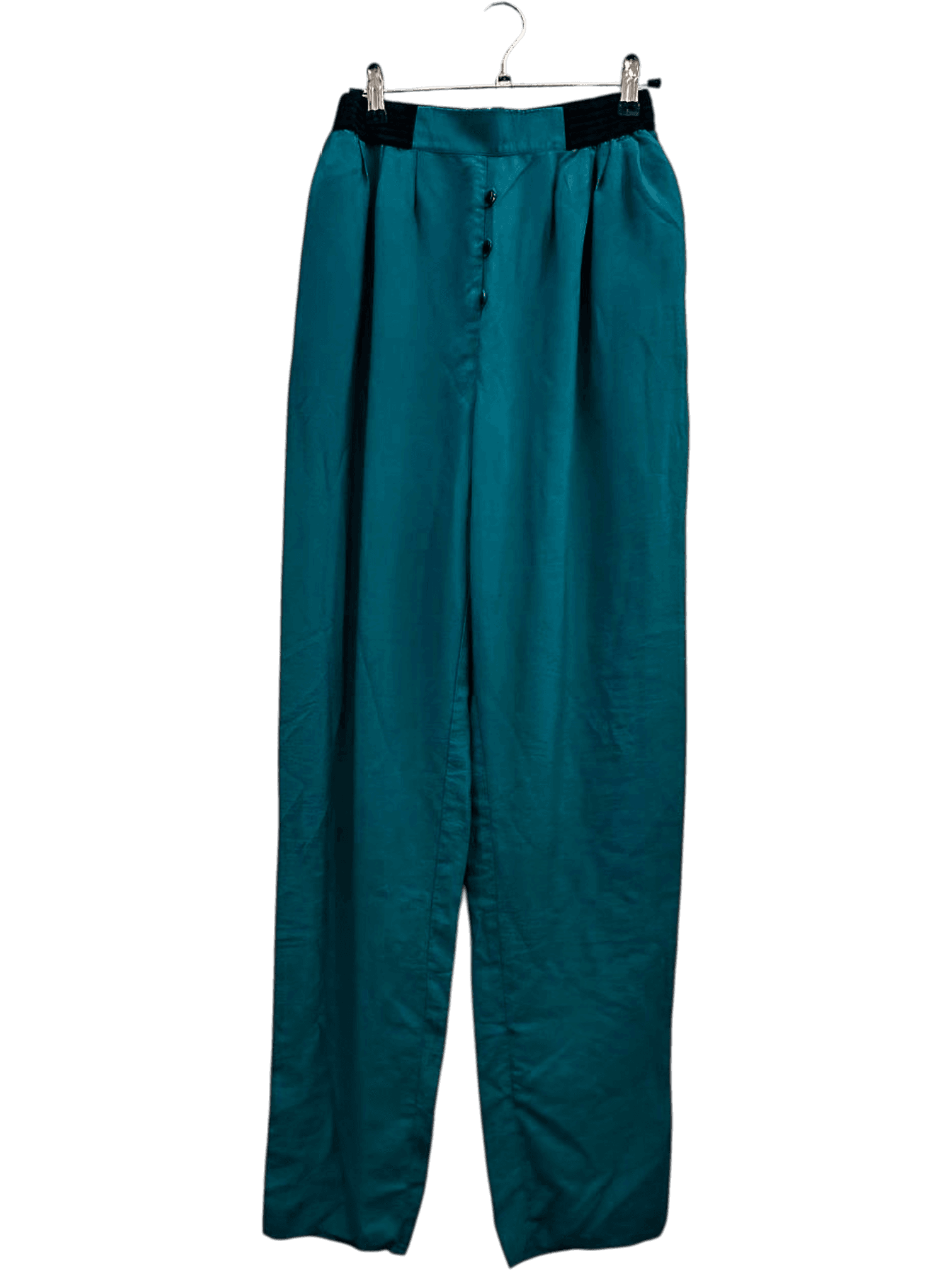 Teal vintage 80s High-Waisted Trousers with Elastic Waistband 1