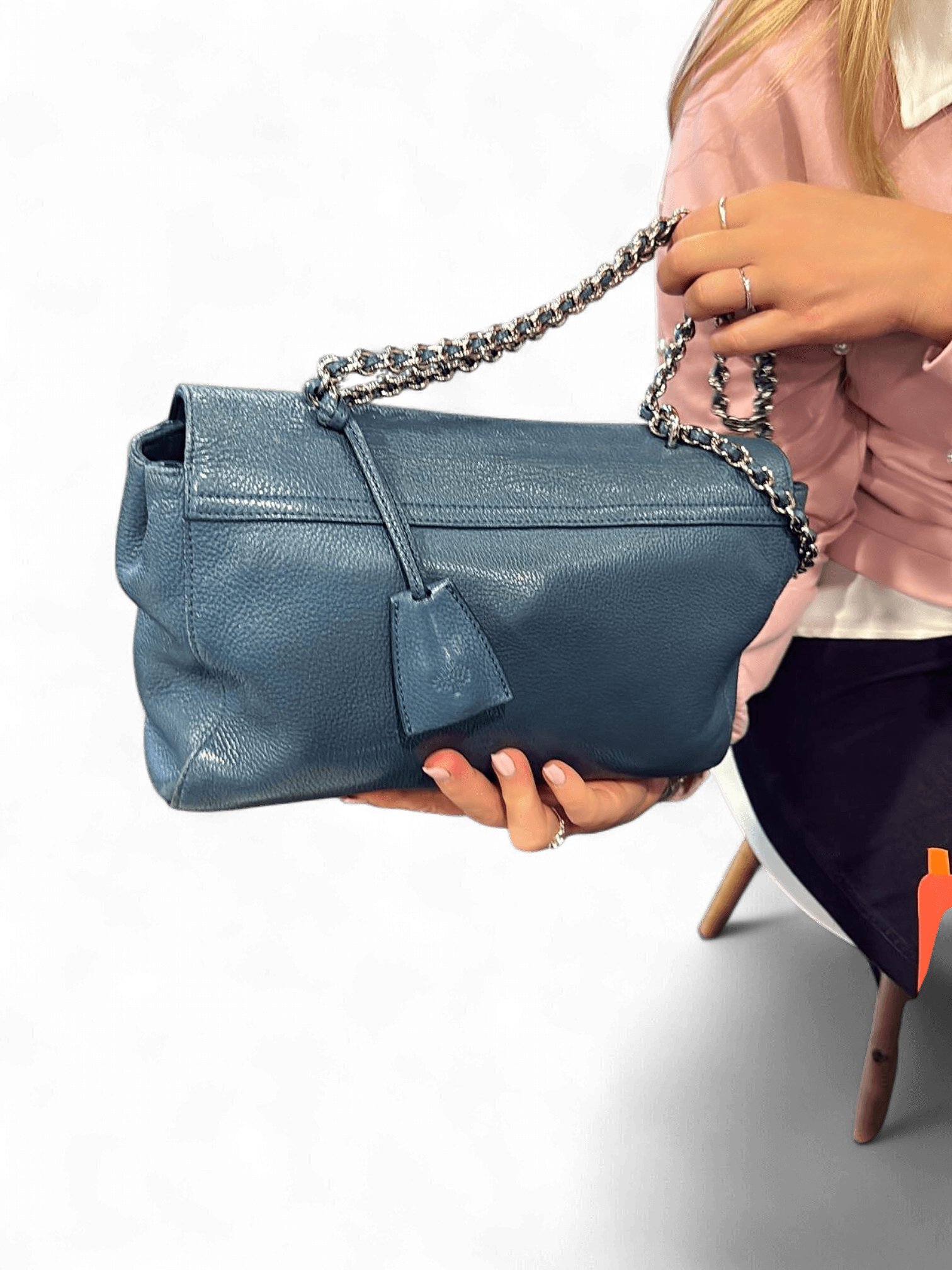 Mulberry Blue Leather Crossbody Bag with Chain Strap 2