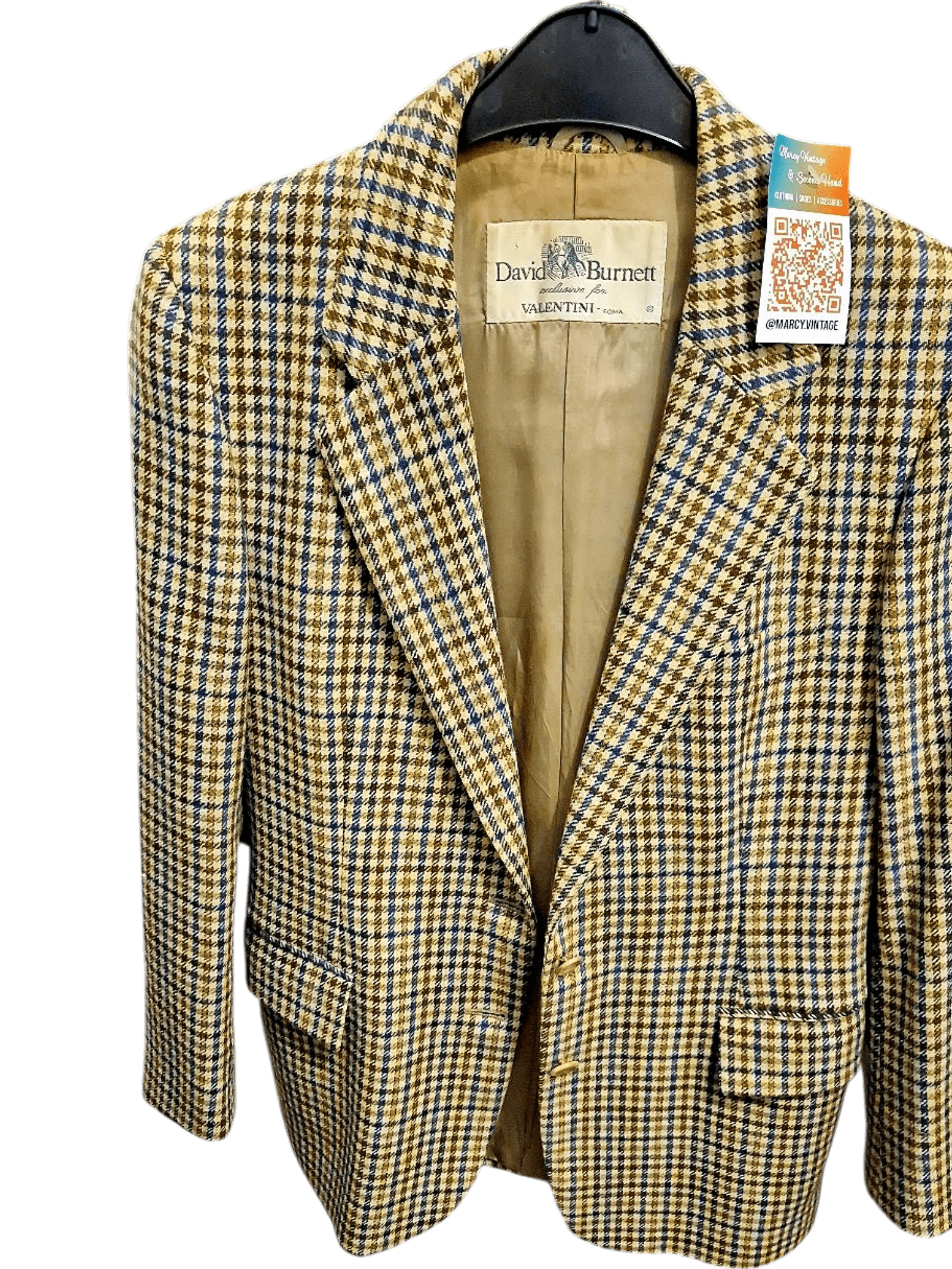 David Burnett Valentini Vintage Checkered Blazer - Beige & Blue Pattern 1