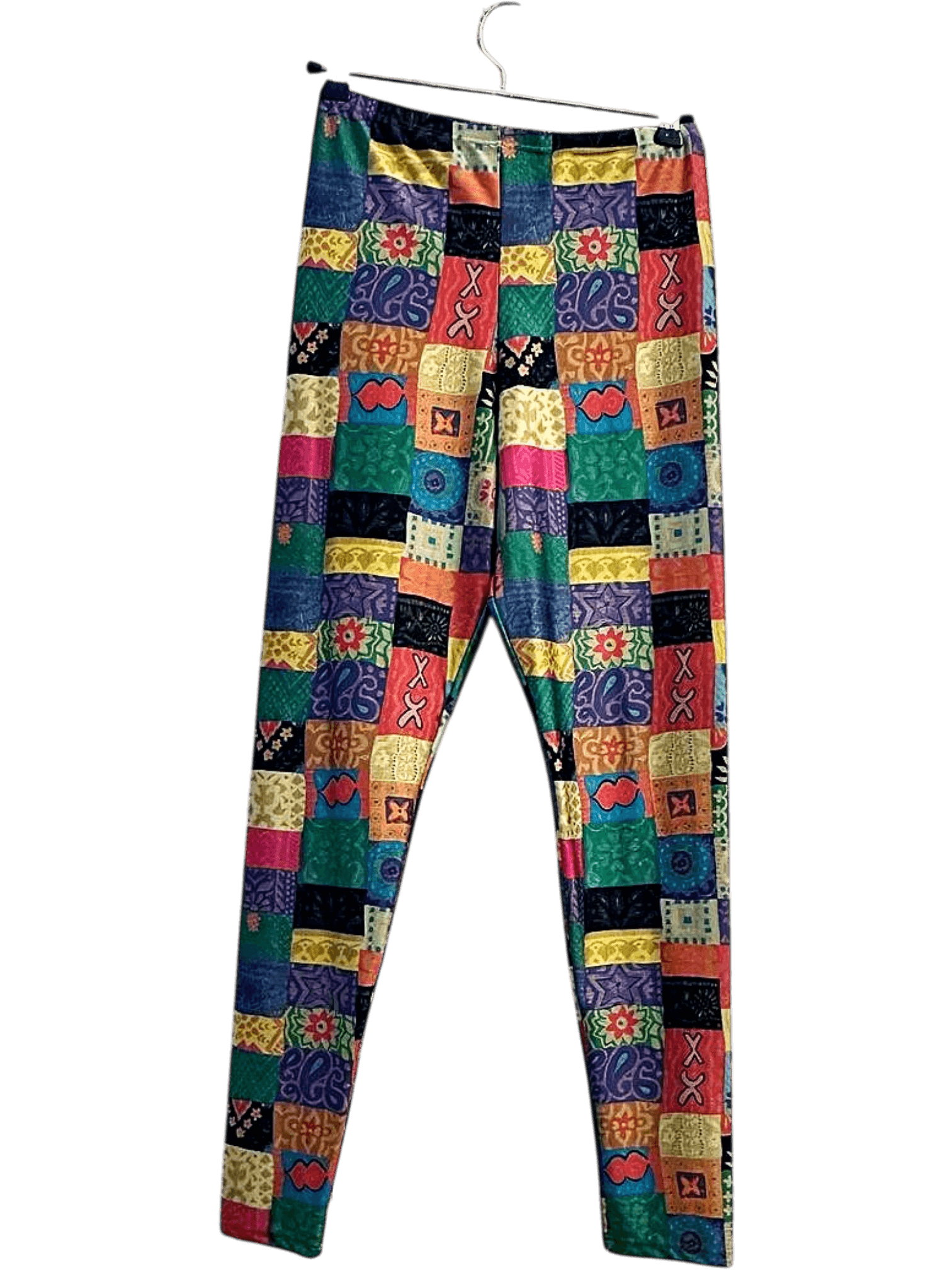 Vintage 90s Colorful Patchwork Lycra Leggings by DuPont 1