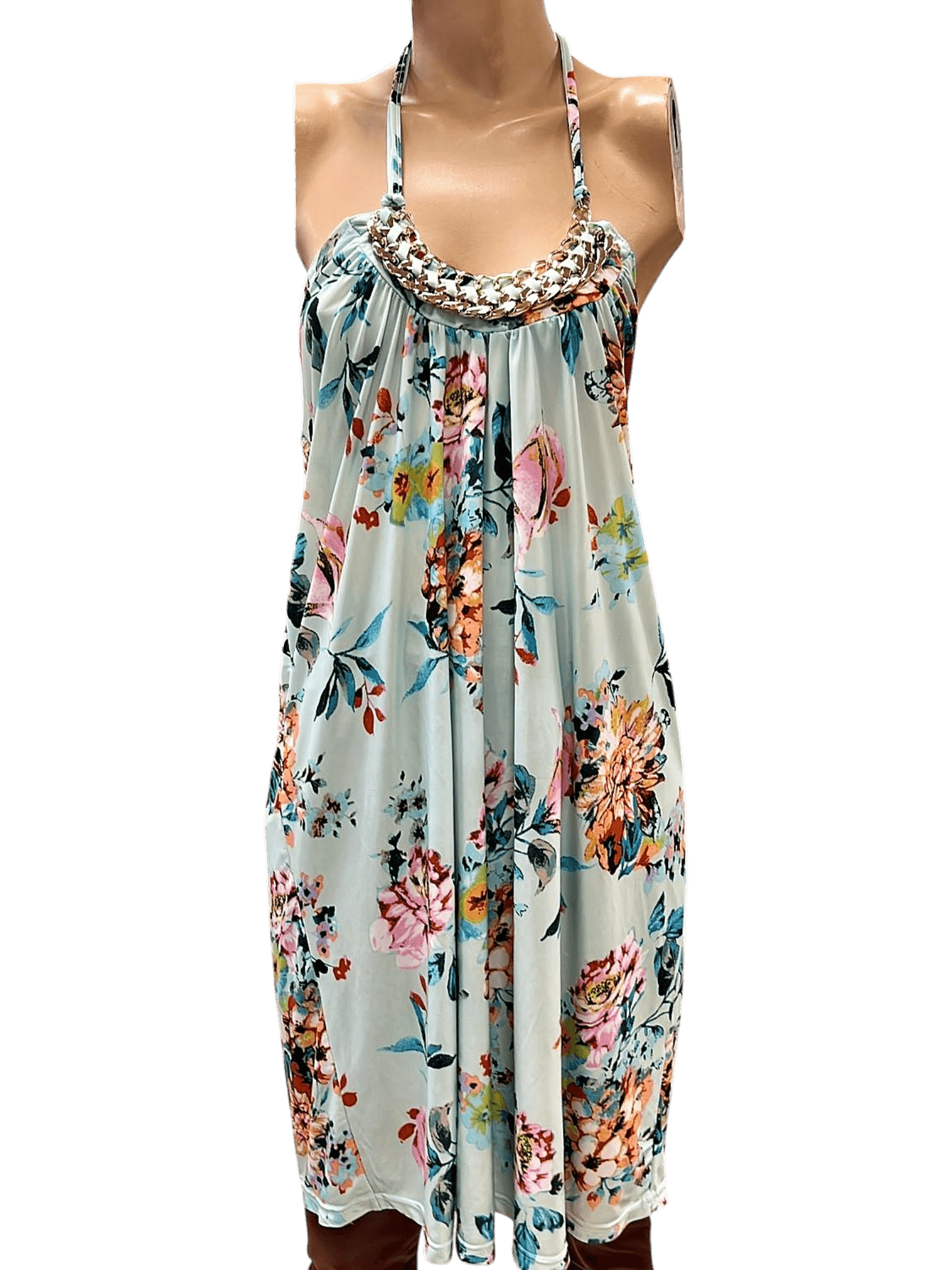Summer Girl Sommerkleid mit Blumenmuster - Neckholder-Kleid mit Kettendetail 1