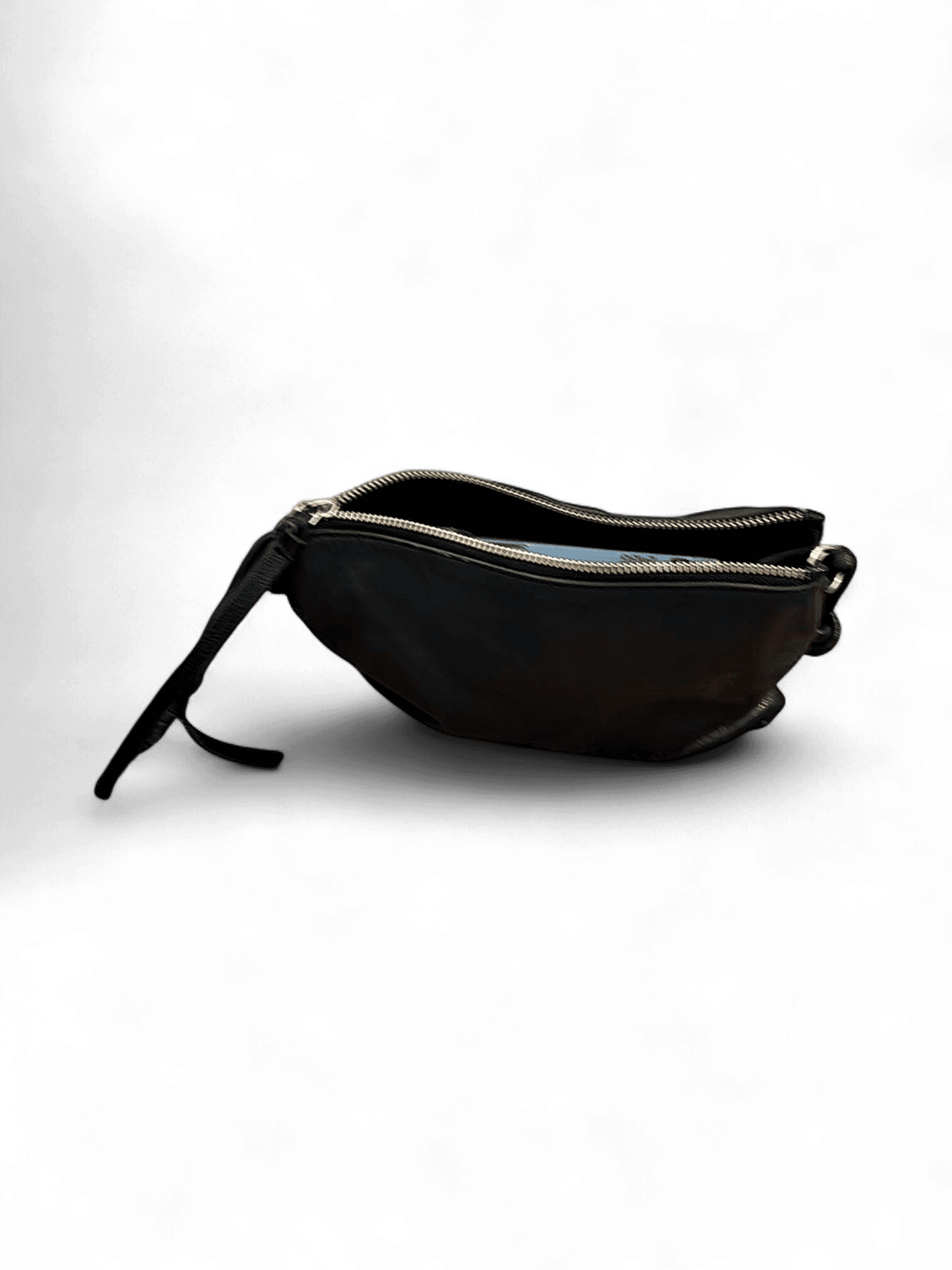 Black Leather Fanny Pack/Crossbody Bag with Silver Zipper 1