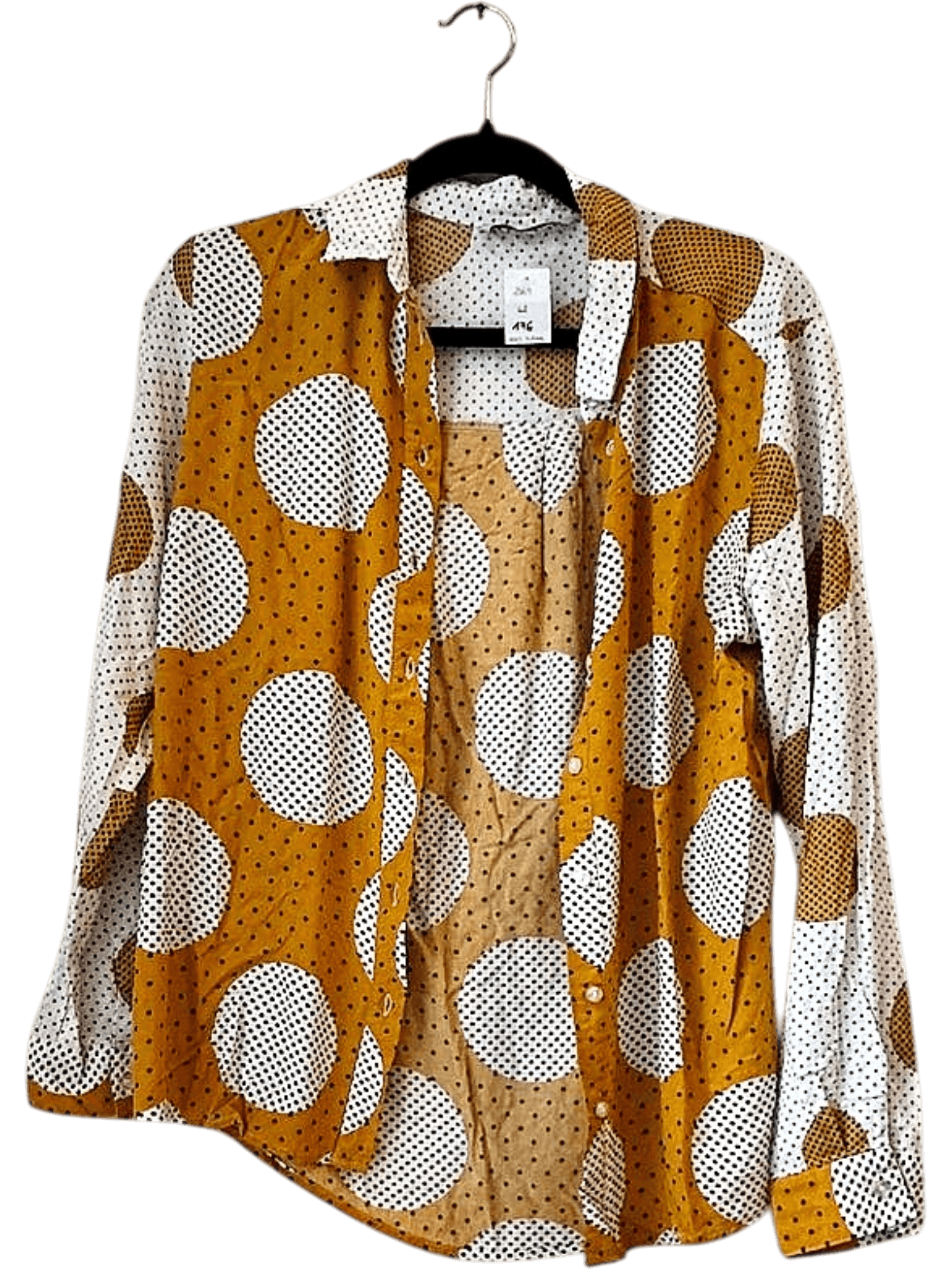 TU Woman Yellow & White Polka Dot Button-Down Shirt - Size 14 1