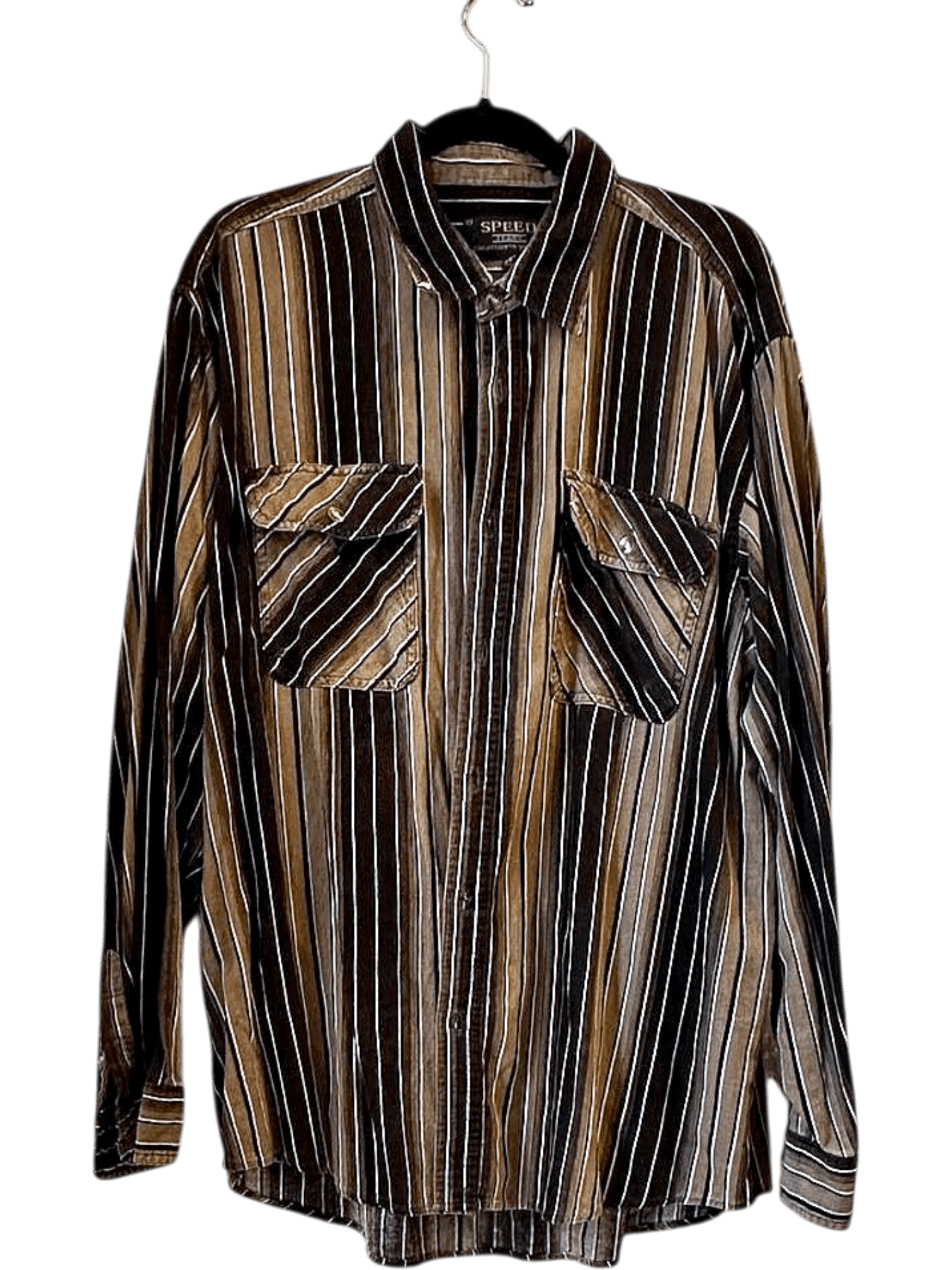 vintage 90s Striped Button-Down Shirt - Brown & Black - Size L - 100% Cotton 1