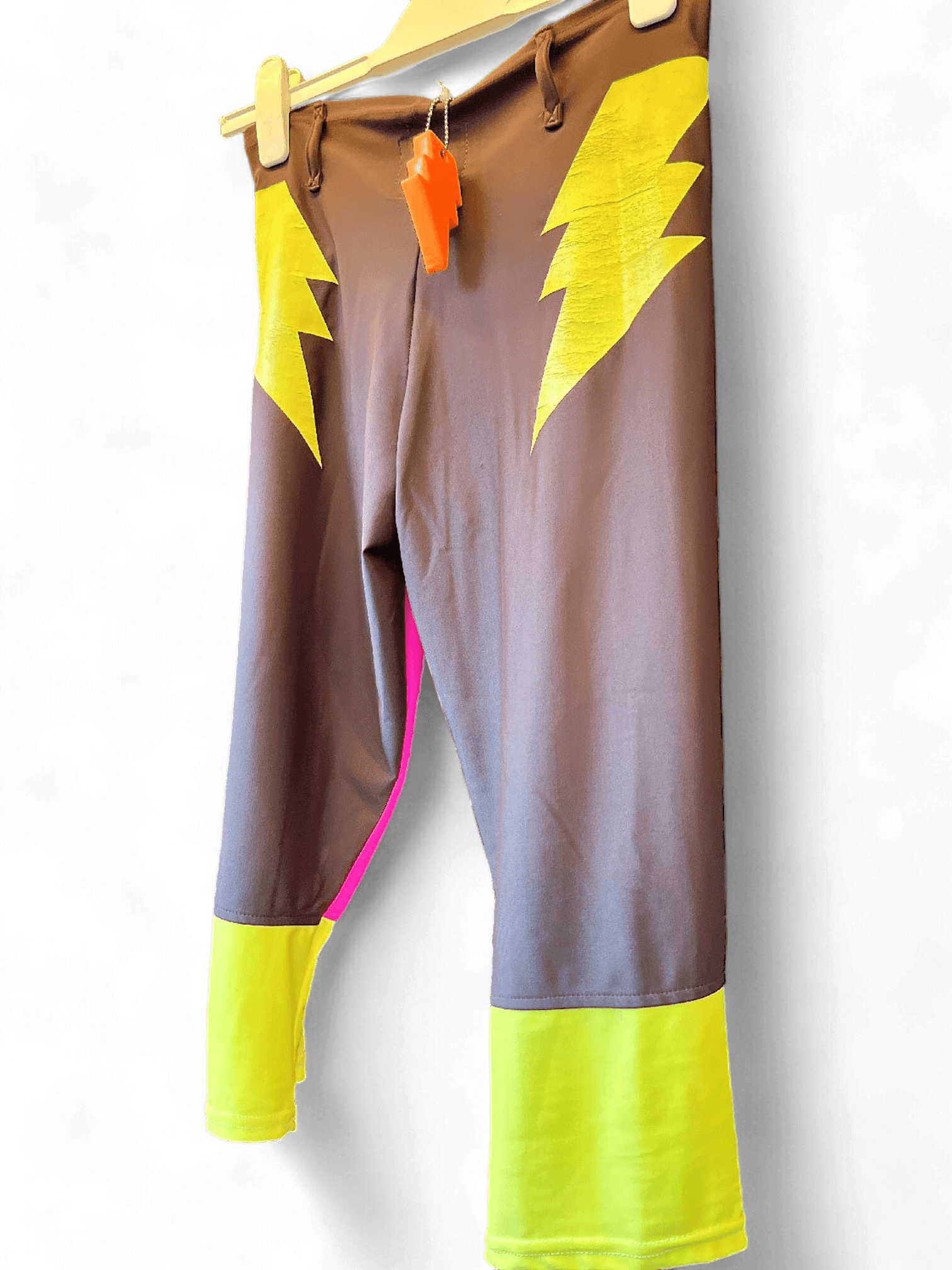 Unique Lightning Bolt Design Trousers - Brown & Yellow Statement Piece 1