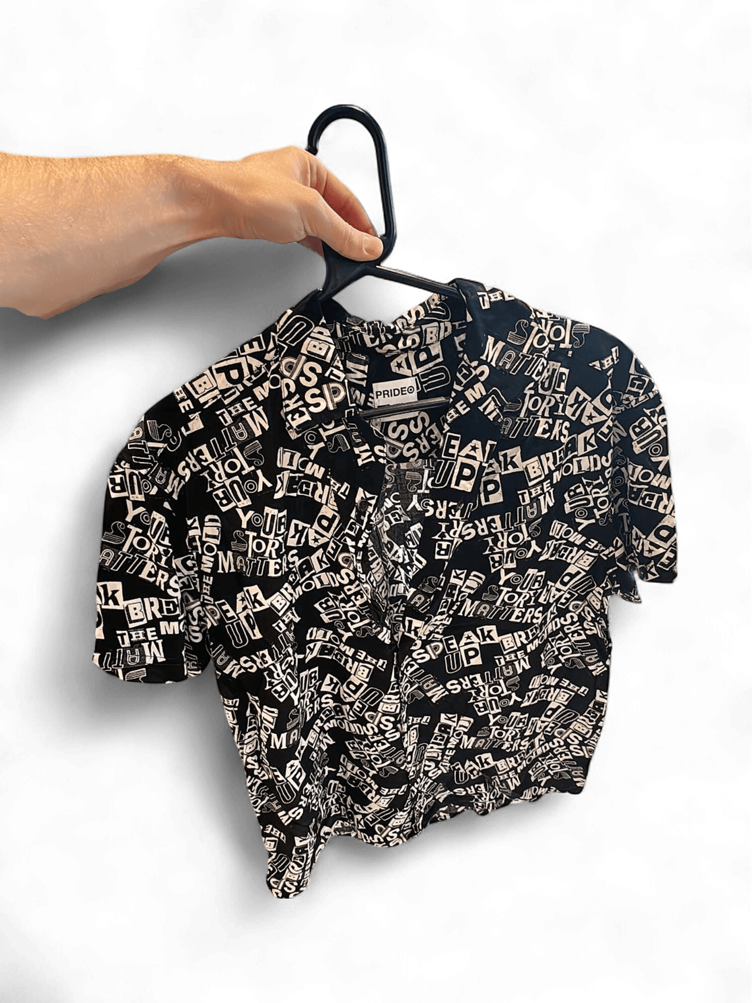 PRIDE Black & White Typography Print Button-Down Shirt - Size S 1