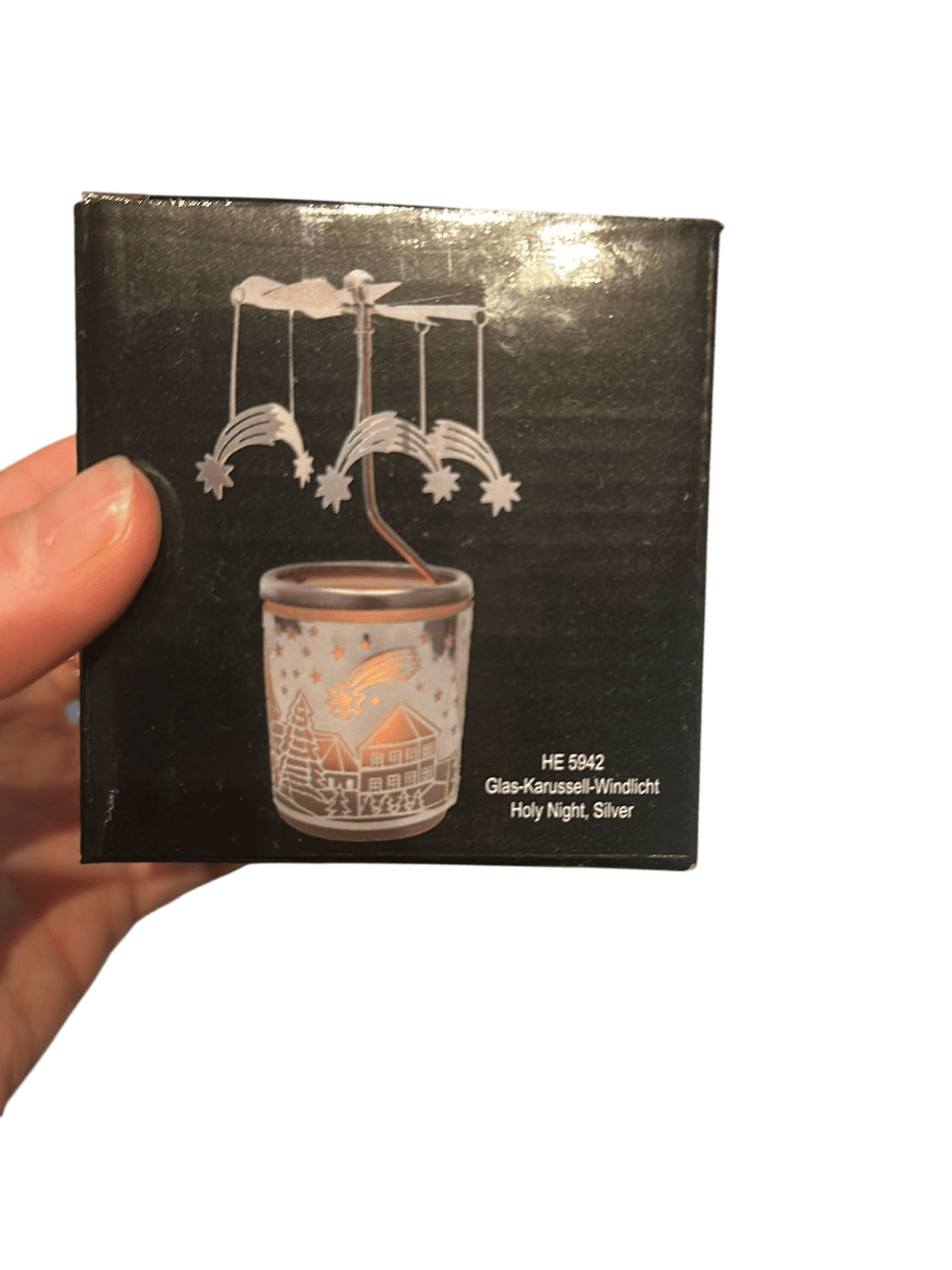 Holy Night Silver Glass Carousel Windlight Candle Holder - Christmas Decoration 1