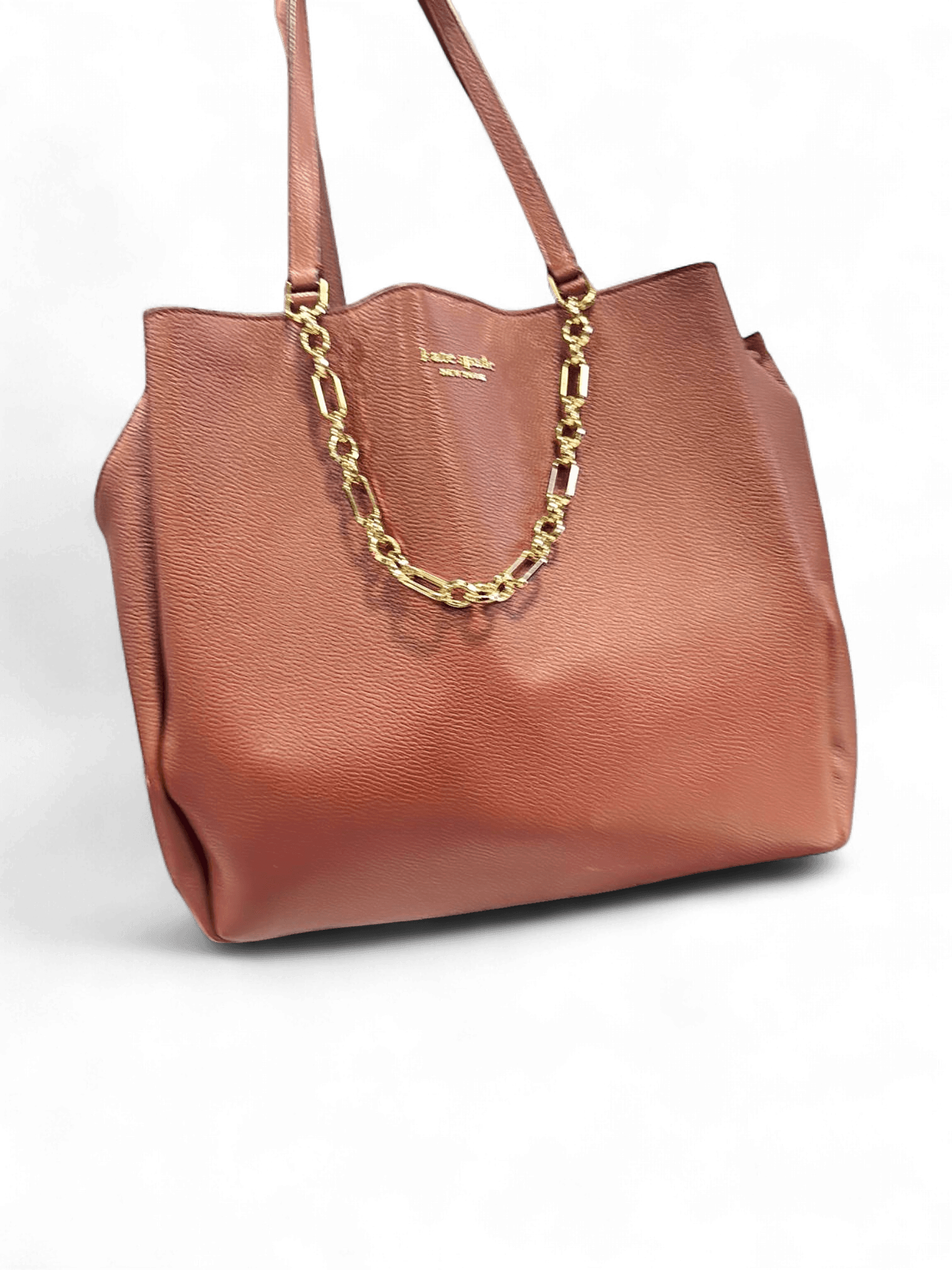 Kate Spade New York Brown Leather Tote Bag with Gold Chain Strap