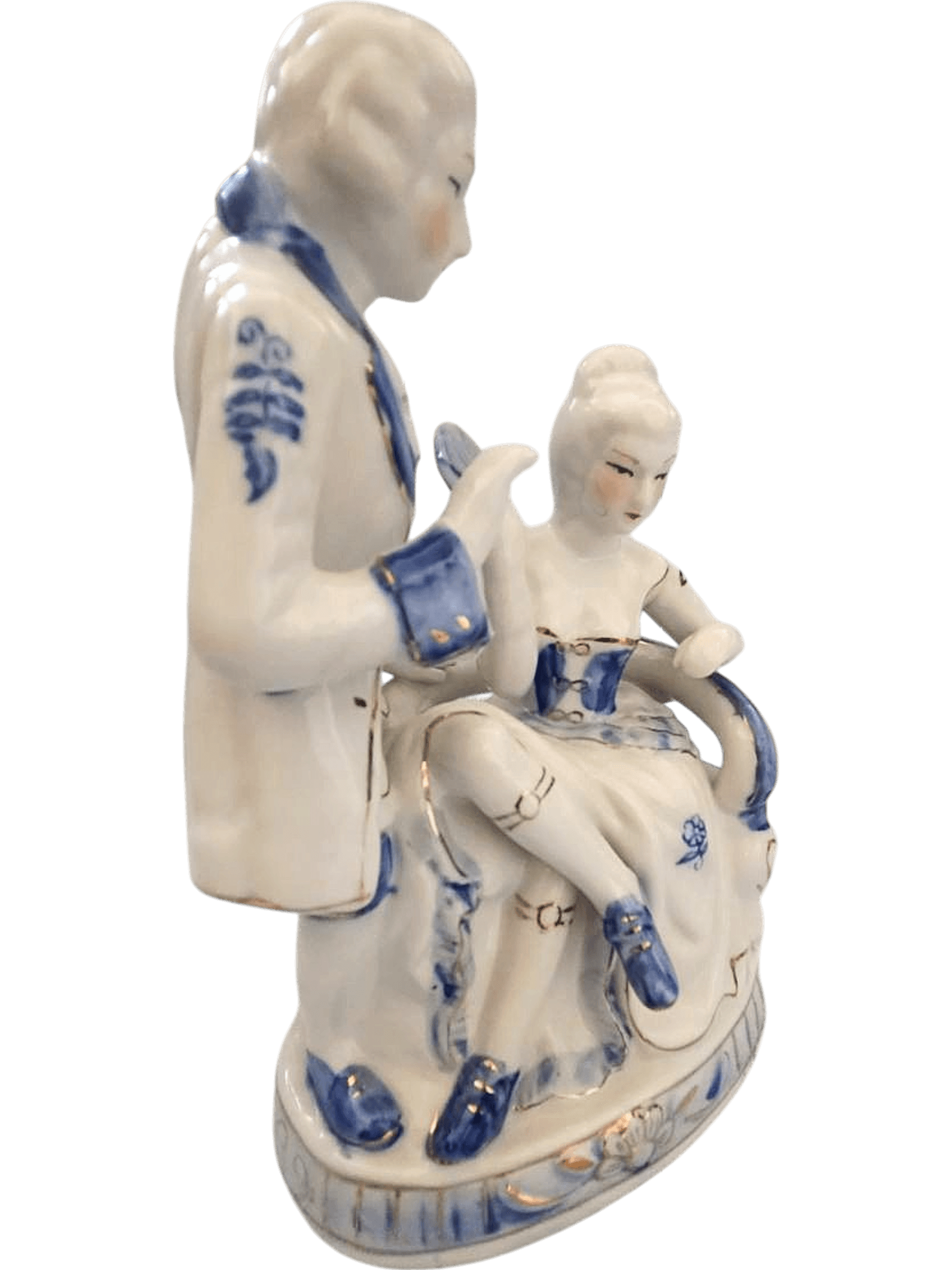 Vintage Blue and White Porcelain Figurine - Couple in 18th Century Attire 3