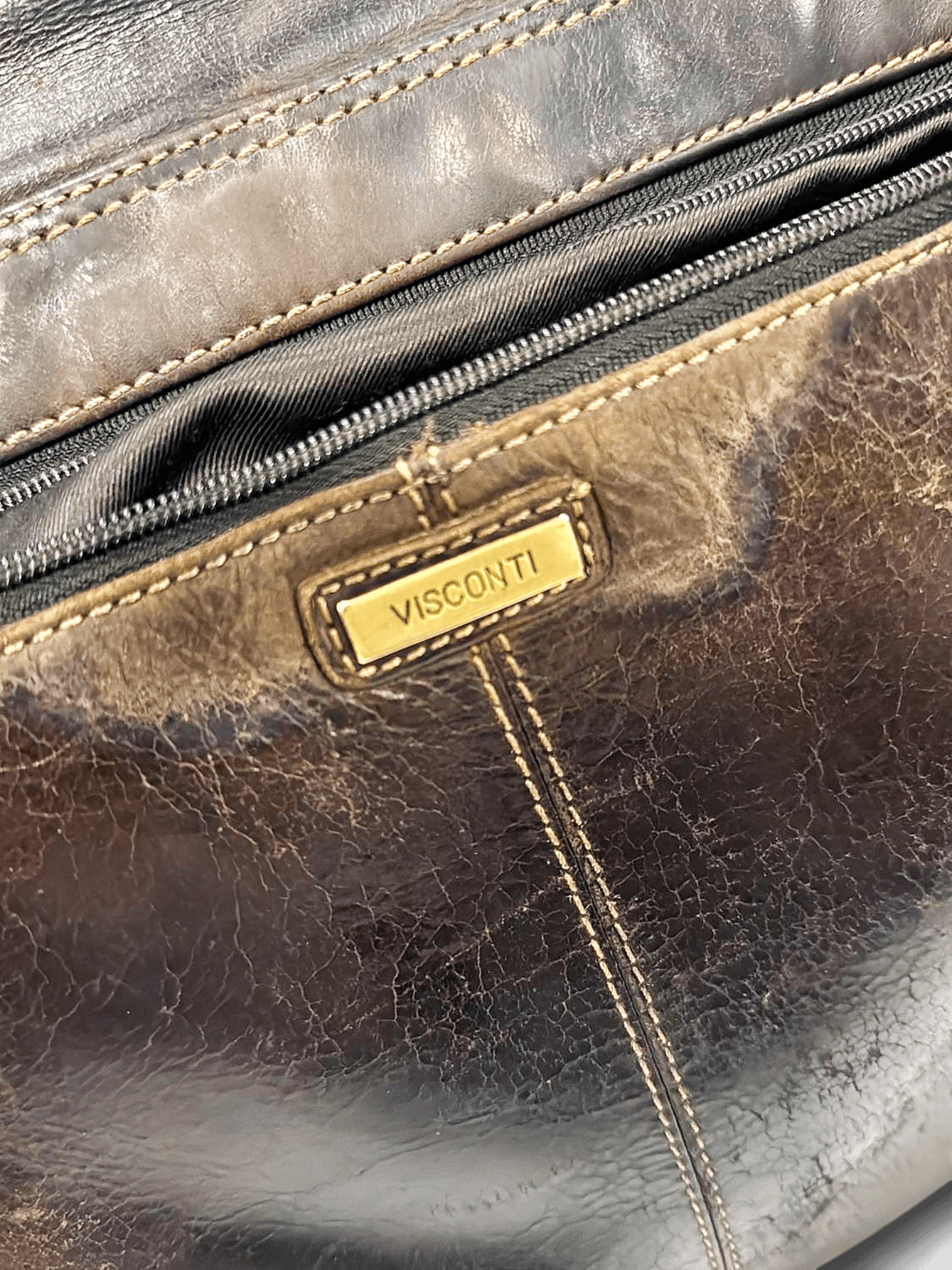 Visconti Vintage Brown Leather Messenger Bag Crossbody Satchel 2